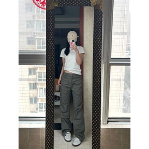 复古多口袋褶皱微喇工装裤男潮牌小众cleanfit休闲裤子 KH13图片
