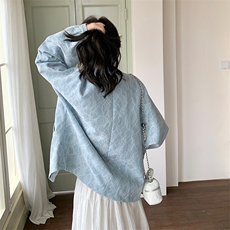 蓝色提花休闲外套女2025年春季新款独特设计感超好看宽松夹克上衣，女装短外套，2C031
