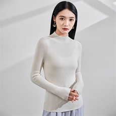 2024秋冬新款山女士抽条半高领，女装羊毛衫，润辉羊绒