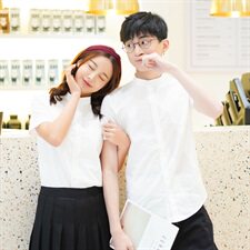 19新款夏天短袖衬衫情侣装纯色立领衬衣粉色班服可定制Y201，男装衬衫，星座716A-1（原星座815）
