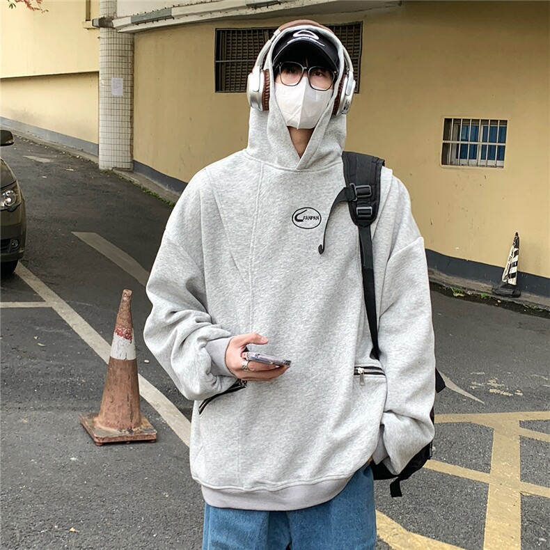 2025秋冬装华棉双拉链刺绣连帽大码卫衣外套W56680/特P45浅灰2,男装卫衣,电商A094