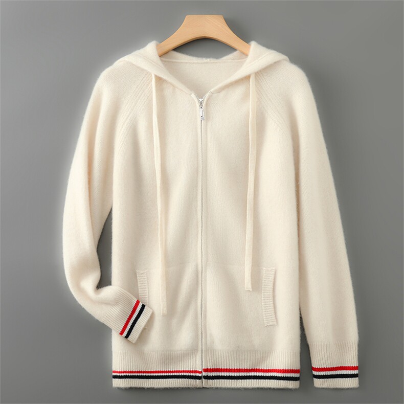 秋冬连帽100%纯羊毛衫拉链开衫男拼色加厚外套毛衣宽松羊绒衫外套，男装羊毛衫，宇灿羊绒