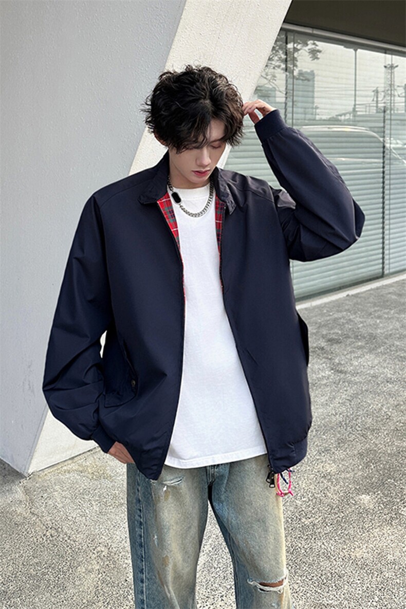 8XL-M美式复古棒球服外套男特大码潮牌双拉链立领夹克衫JK005P85,男装夹克,电商B312