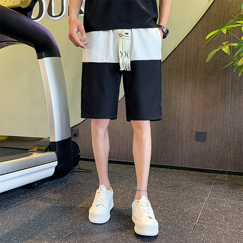 上白下黑2023夏装五分裤男青年休闲男士亚麻短裤潮DK001-P48控68,男装休闲裤,电商A108