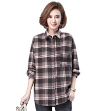 格子衬衫女长袖保暖冬2021春秋新款宽松加厚百搭打底衫衬衣多色可选，女装衬衫，伊满意