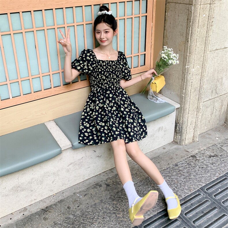 夏季新款方领碎花短款连衣裙B190-82376-P100-K148,女装连衣裙,辉之琳