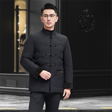 继续中老年羽绒服唐装外套男士复古风羽绒服外套中式唐装，男装羽绒服，钱塘723