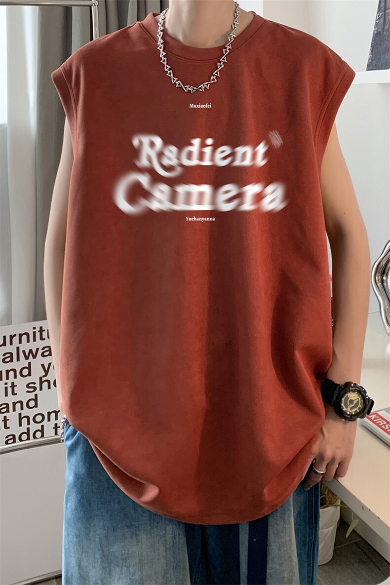 重磅麂皮绒背心男款夏季潮牌潮流痞帅短袖上衣服宽松大码无袖t恤,男装背心/马甲,电商019-1