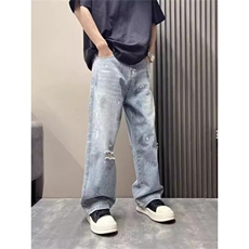 1506-1/KT11901/P51扎染泼墨牛仔裤美式高街潮牌复古水洗破洞男女，男装牛仔裤，星座1506-1