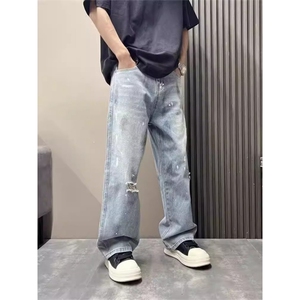 1506-1/KT11901/P51扎染泼墨牛仔裤美式高街潮牌复古水洗破洞男女图片