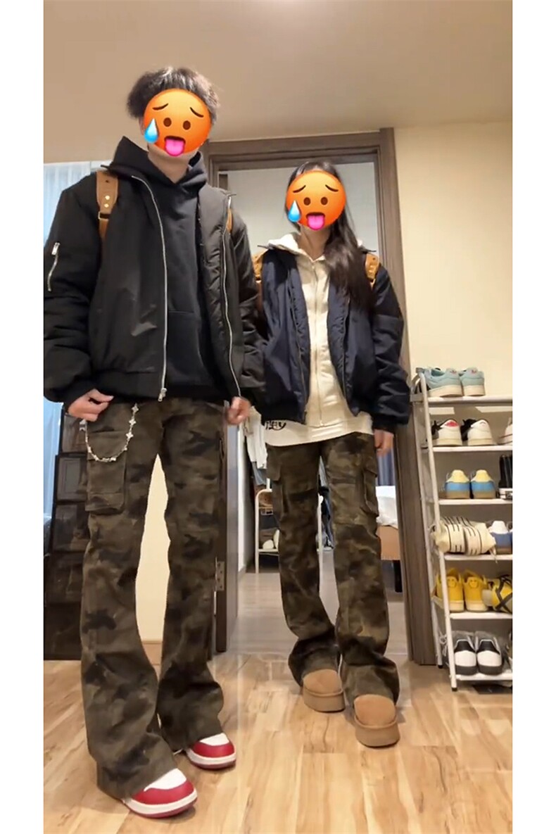 网图秋季美式复古迷彩微喇工装裤男vibe高街裤子-A2156TP45无差价,男装牛仔裤,电商B241