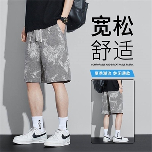 2025夏季新款宽松休闲裤花卉图案百搭时尚潮流穿搭牛仔短裤D62P40图片