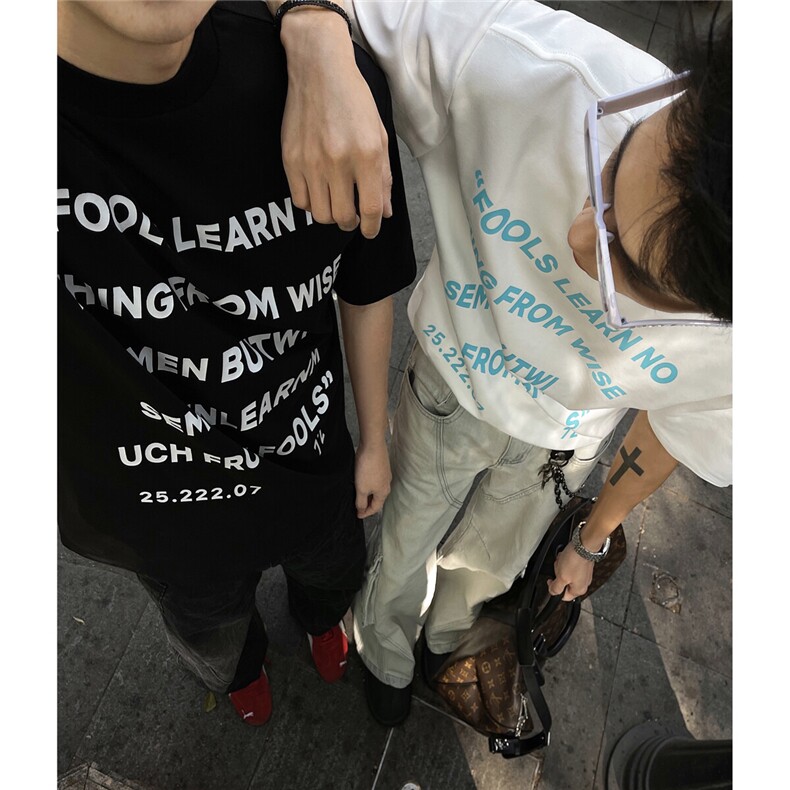 字母印花半高领短袖T恤男春秋季cleanfit痞帅设计感宽松休闲上衣,男装T恤,电商A072