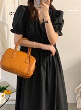 法式方领泡泡袖连衣裙夏季设计感小众温柔高级感，女装连衣裙，香丽迪1