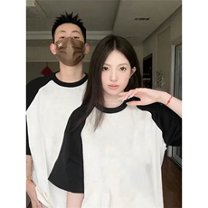 抖音得物高品质二开240克宽松纯棉美式潮牌插肩袖拼接短袖T恤，男装T恤，电商A486