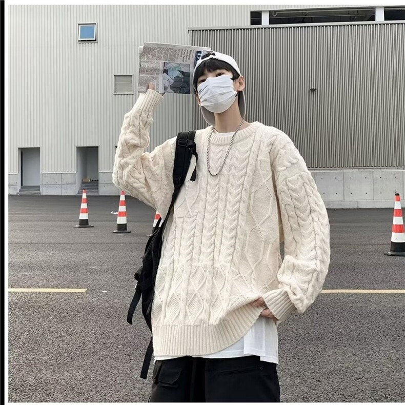 825-P53日系麻花毛衣男生冬季痞帅高级感宽松慵懒风,男装针织衫/毛衣,电商B323A