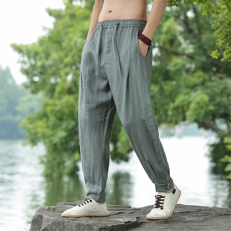 纯亚麻脚口盘扣休闲裤星座815-8612p110,男装休闲裤,星座815（原A203）