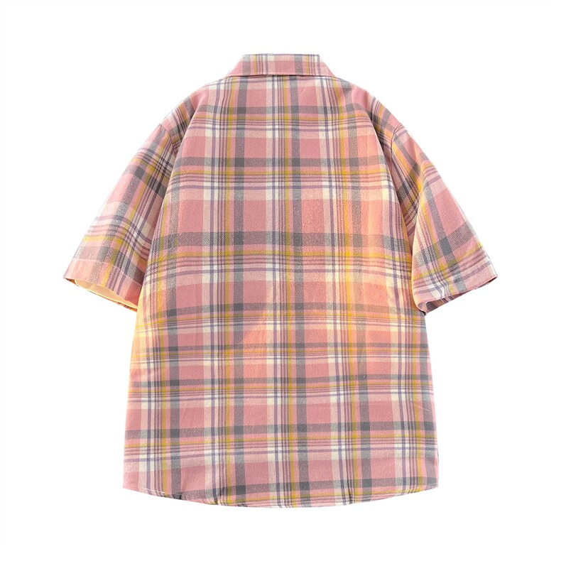 夏季新款青少年条纹格子潮衬衫男士宽松短袖衬衣CS888-P25,男装衬衫,电商A128