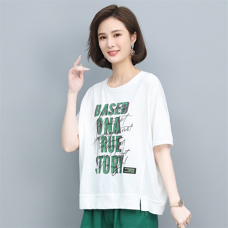 时尚印花短袖T恤女宽松显瘦百搭上衣夏季新款潮流休闲半袖打底衫,女装衬衫,叶笙衣