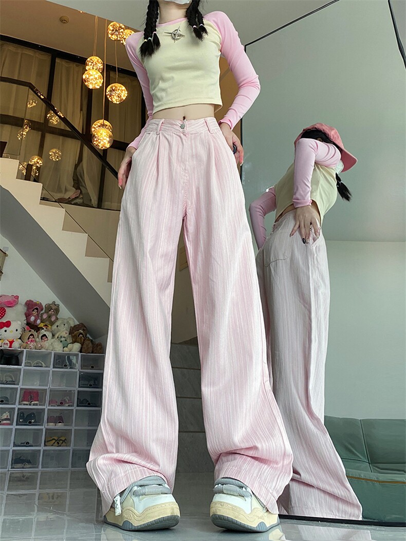 美式复古紫色工装牛仔裤女大码胖辣妹高腰宽松阔腿多巴胺裤子,男装休闲裤,星座716-2