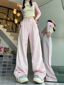 美式复古紫色工装牛仔裤女大码胖辣妹高腰宽松阔腿多巴胺裤子图片