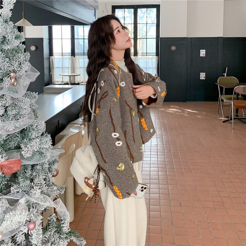 复古刺绣毛呢外套女冬季2025新款韩系休闲短款小个子显瘦呢子大衣,女装毛呢外套,2C057