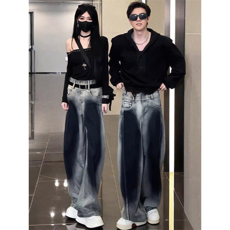 NZ681CC-特P53 叨叨同款春季渐变弯刀牛仔裤男女图片