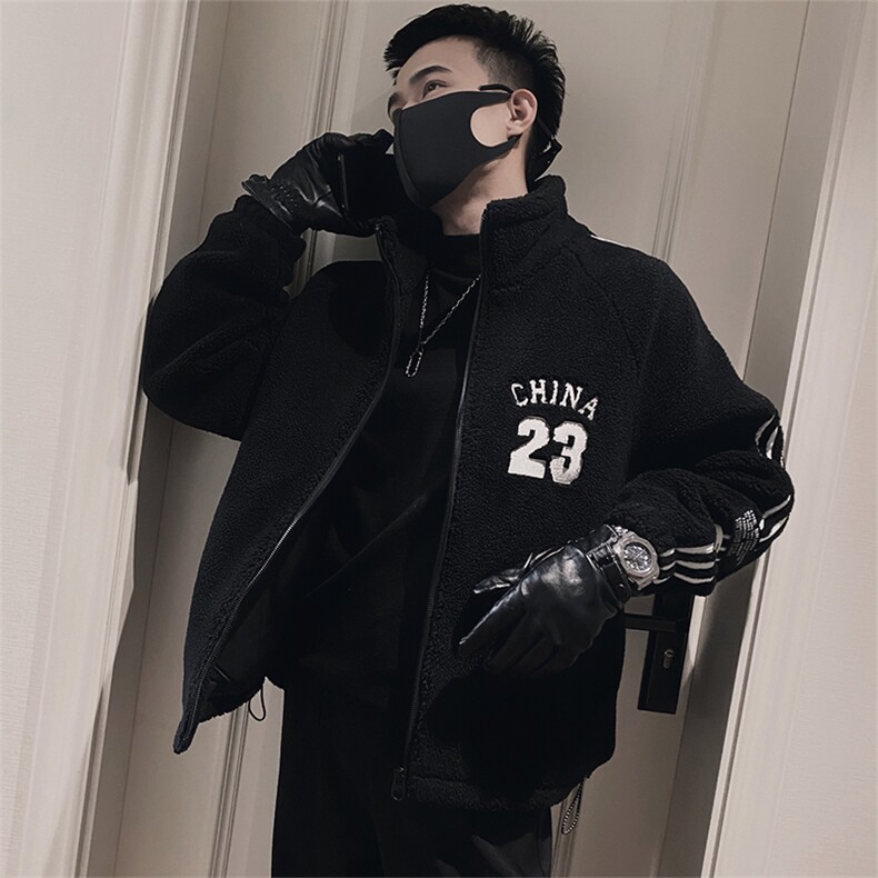 A32/特P138控178冬季防羊羔毛刺绣数字23棉衣外套男黑首1,男装棉衣,星座305B