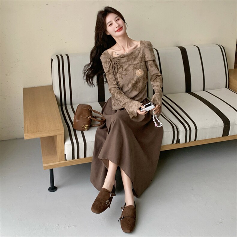 新品露肩修身上衣+不规则半身裙套装2C158-6045-P165-K268,女装套装/套裙,2C158