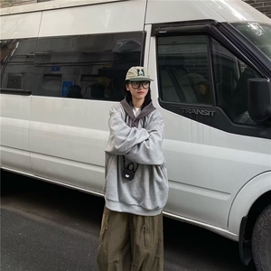 W582-48 2025秋男女同款长袖潮流ins日系气质原宿简约连帽卫衣图片