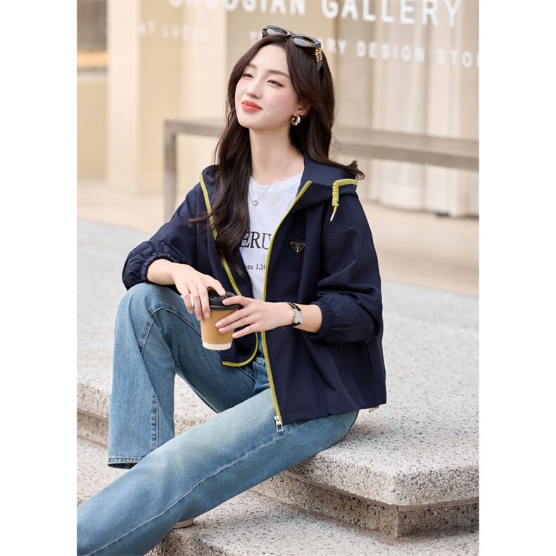 2025春秋季新款时尚休闲百搭品质拉链连帽休闲韩版短外套女,女装短外套,诺蝶