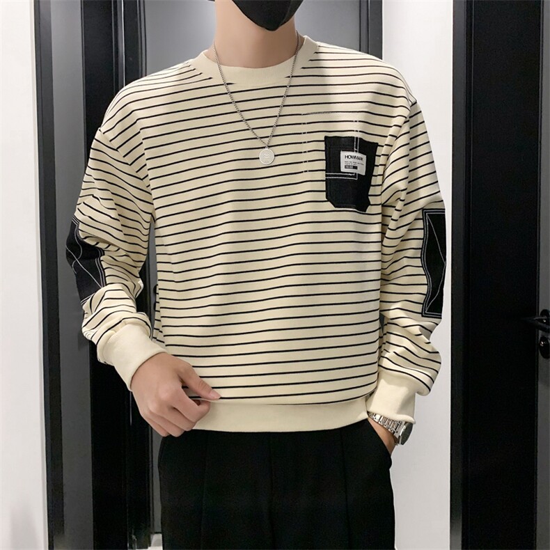 B340WY6307P5888店主风无头风拼接条纹圆领卫衣,男装卫衣,电商B340