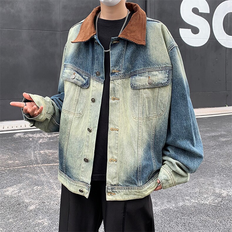 春美式拼接撞色牛仔夹克男宽松痞帅牛仔外套潮1001-1-WT005-P68,男装工装外套,星座1001-1