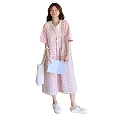 元气少女减龄粉色衬衫裙女夏季2025新款超好看蕾丝罩衫，女装连衣裙，2C032