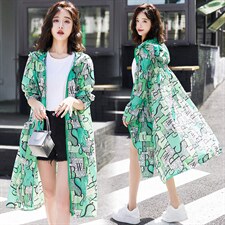 2024夏季新款防晒服长款印花连帽大码宽松超薄拉链款，女装防晒衣，蝶眷