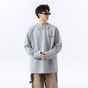主推设计款 250克秋季重磅砂洗刺绣天丝棉长袖T恤JF412-特P45控78图片