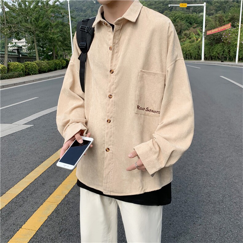 日系ins港风灯芯绒衬衫男韩版潮流帅气宽松长袖上衣秋W1123-P36,男装衬衫,星座512-4