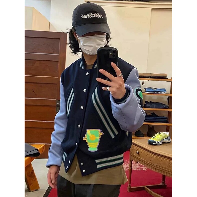 网图有货秋季kiko棒球服蓝袖外套男美式高街拼接夹克A306-P65,男装夹克,星座1505