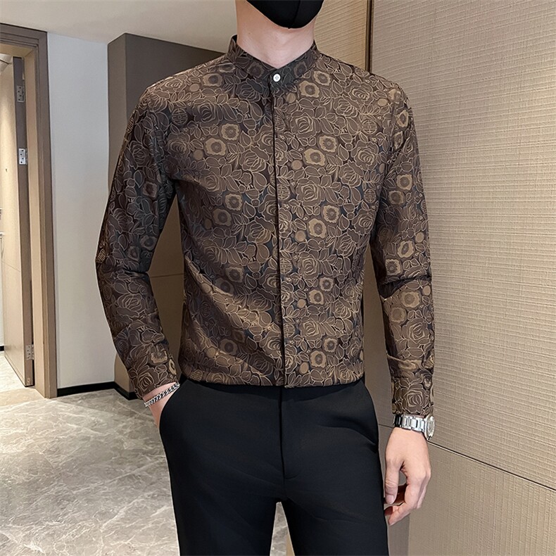 社会小伙店主风提花立领长袖衬衫301A-1/CS503/P55图片