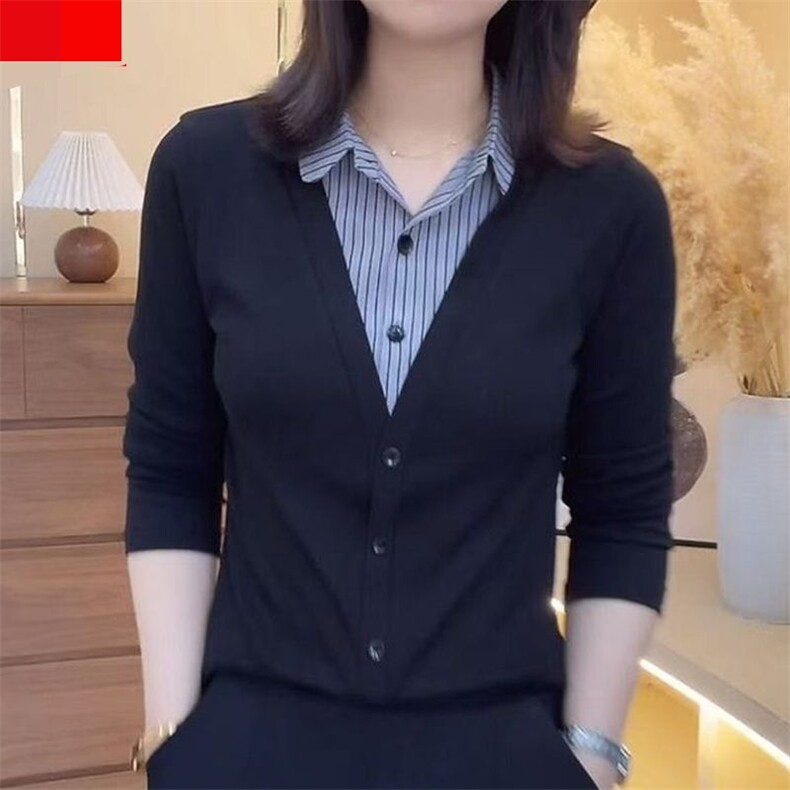 2025简约百搭经典款针织假两件外套,女装短外套,雪兔电商全品类