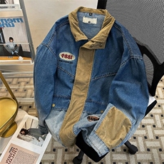 港风春款男拼色牛仔夹克衫工装大口袋渐变色刺绣外套JK8966P88，男装夹克，星座1013-1