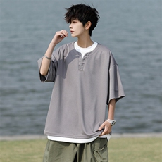 8XL-M重磅斜纹假两件短袖t恤男夏季薄款宽松大码半袖体恤DT006P45，男装T恤，电商B312