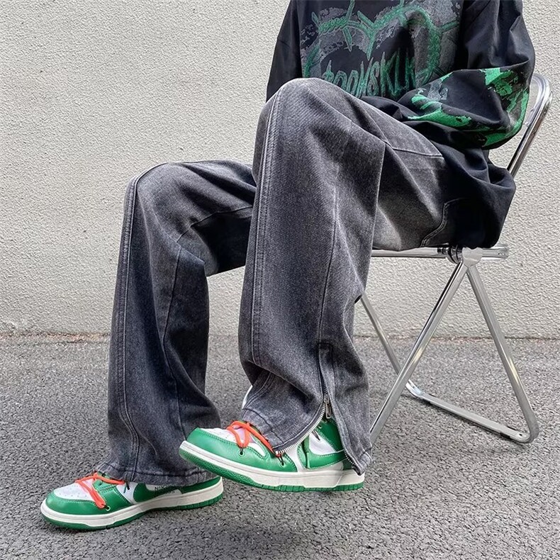 黄泥染牛仔裤男高街vibe做旧直筒裤秋冬美式宽松休闲裤N6411-p48,男装牛仔裤,星座1008-1