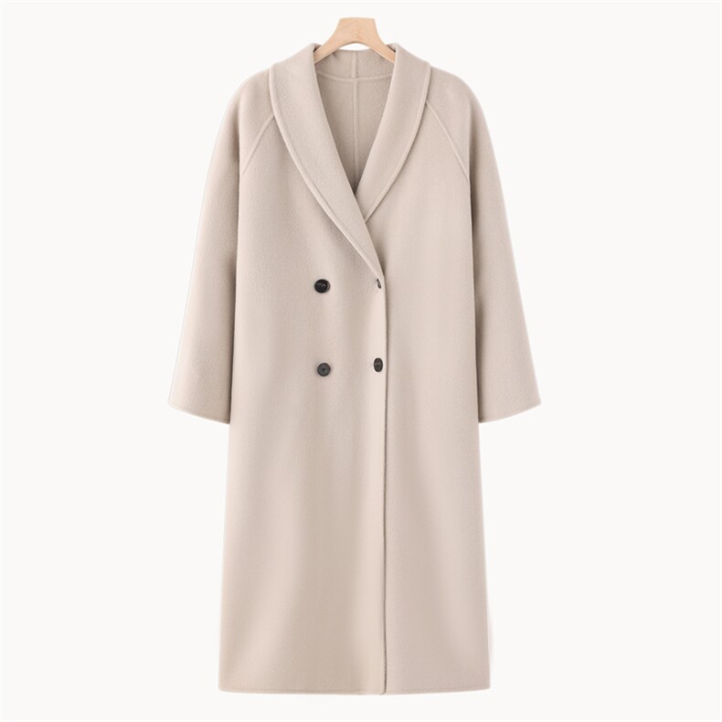 2025年秋季新款百搭女士系扣polo领大衣，女装双面呢大衣，鹿展羊绒大衣