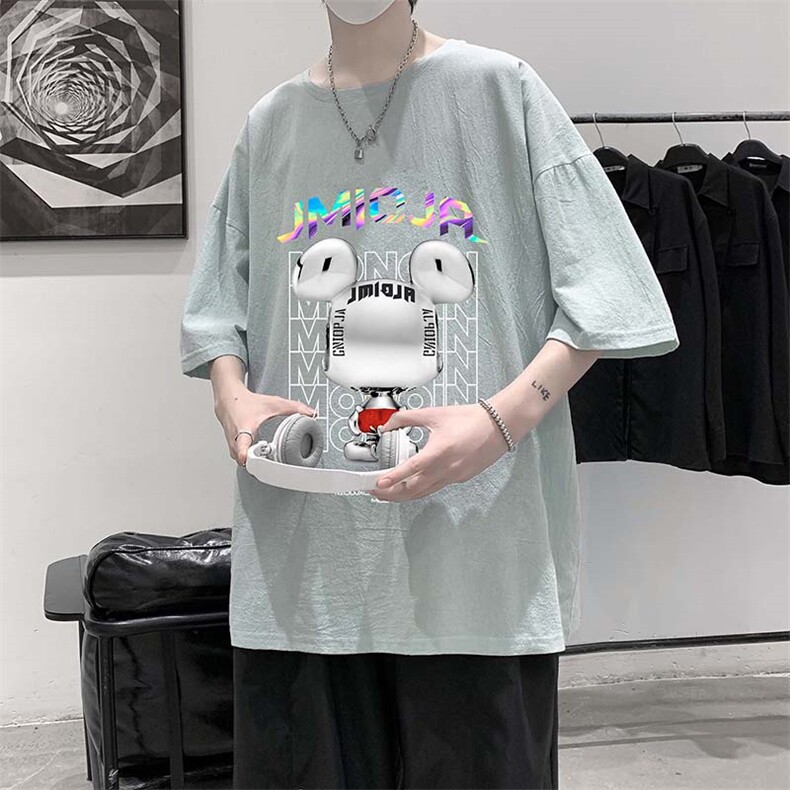 YT26214-P30亚短袖t恤男大码五分袖男宽松七分袖港风模特,男装T恤,电商A040