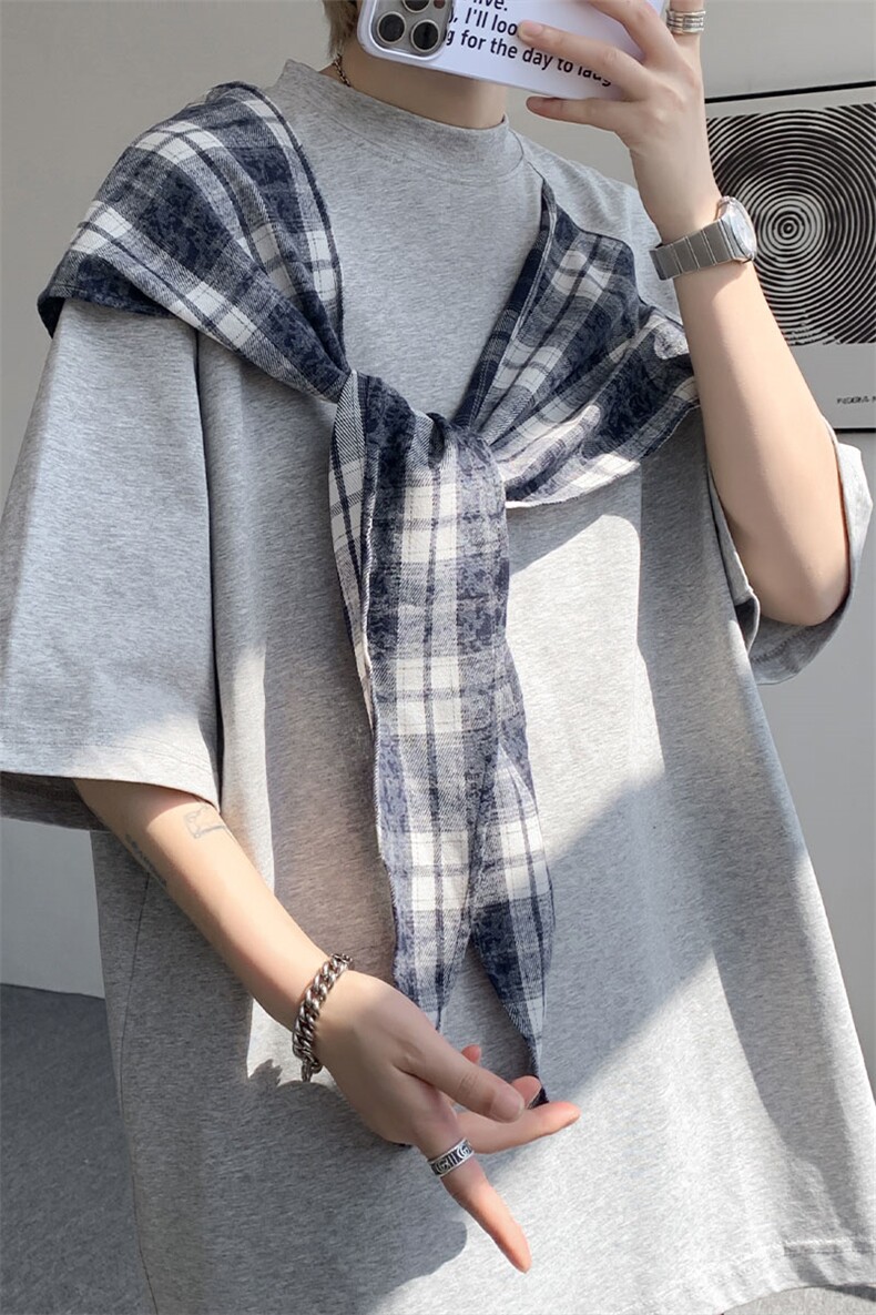 T10128-特批32控58曼巴棉大码撞色拼接个性小众T恤短袖潮,男装T恤,电商A059