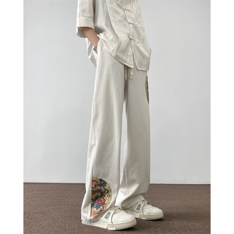 抖音品质风春夏新款新中式刺绣宽松休闲裤B315-K24047-P55控68,男装休闲裤,电商B315