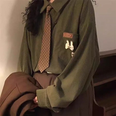 2025春秋日系复古宽松长袖衬衫女学院风休闲宽松衬衣外套，女装衬衫，星座506A