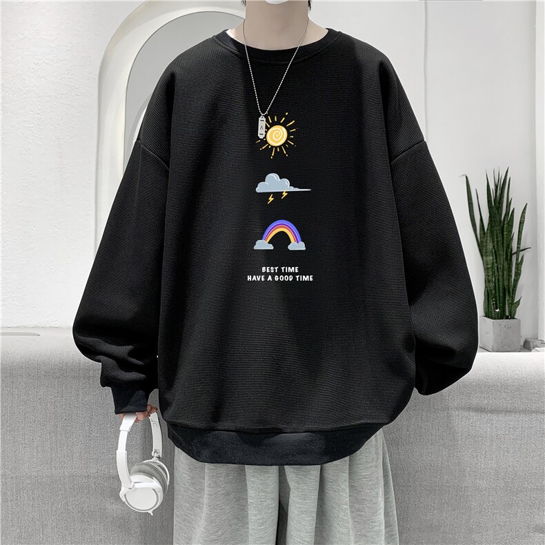 华夫格卫衣圆领卫衣男大码长袖t恤男外套HW762141-P30加绒款-P40,男装卫衣,电商A040