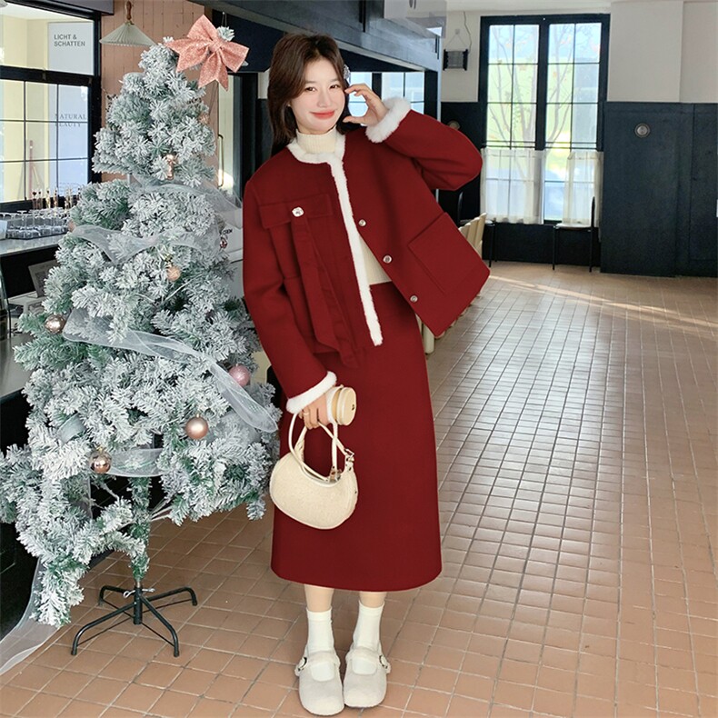 【】圣诞新年红蝴蝶结羽绒套装1216-P315-K478,女装套装/套裙,2C305
